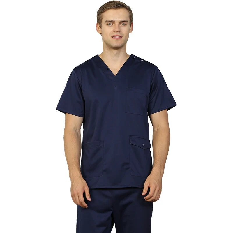 Cralom Men's Scrub Set for Dentist Nursing, Long Sleeve Workwear Uniform