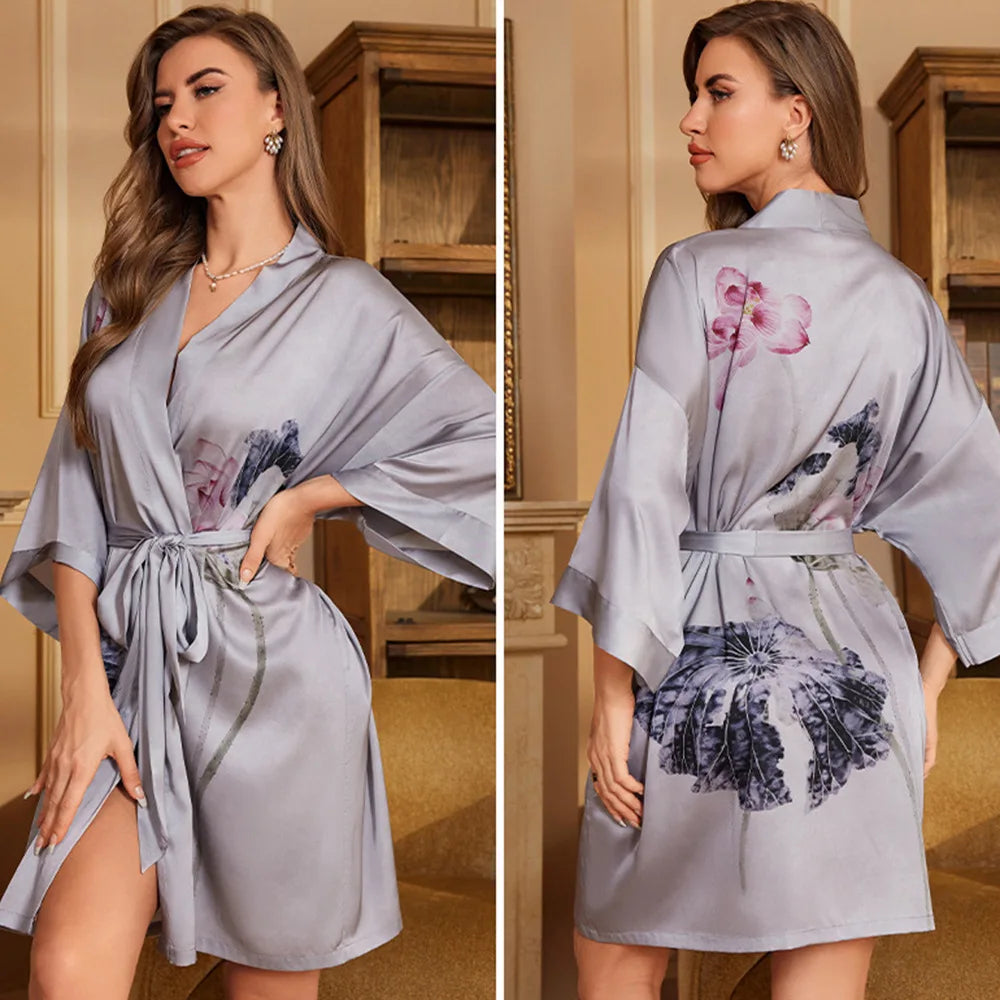 Cralom Seven-quarter Sleeves Silk Pajama Set for Women