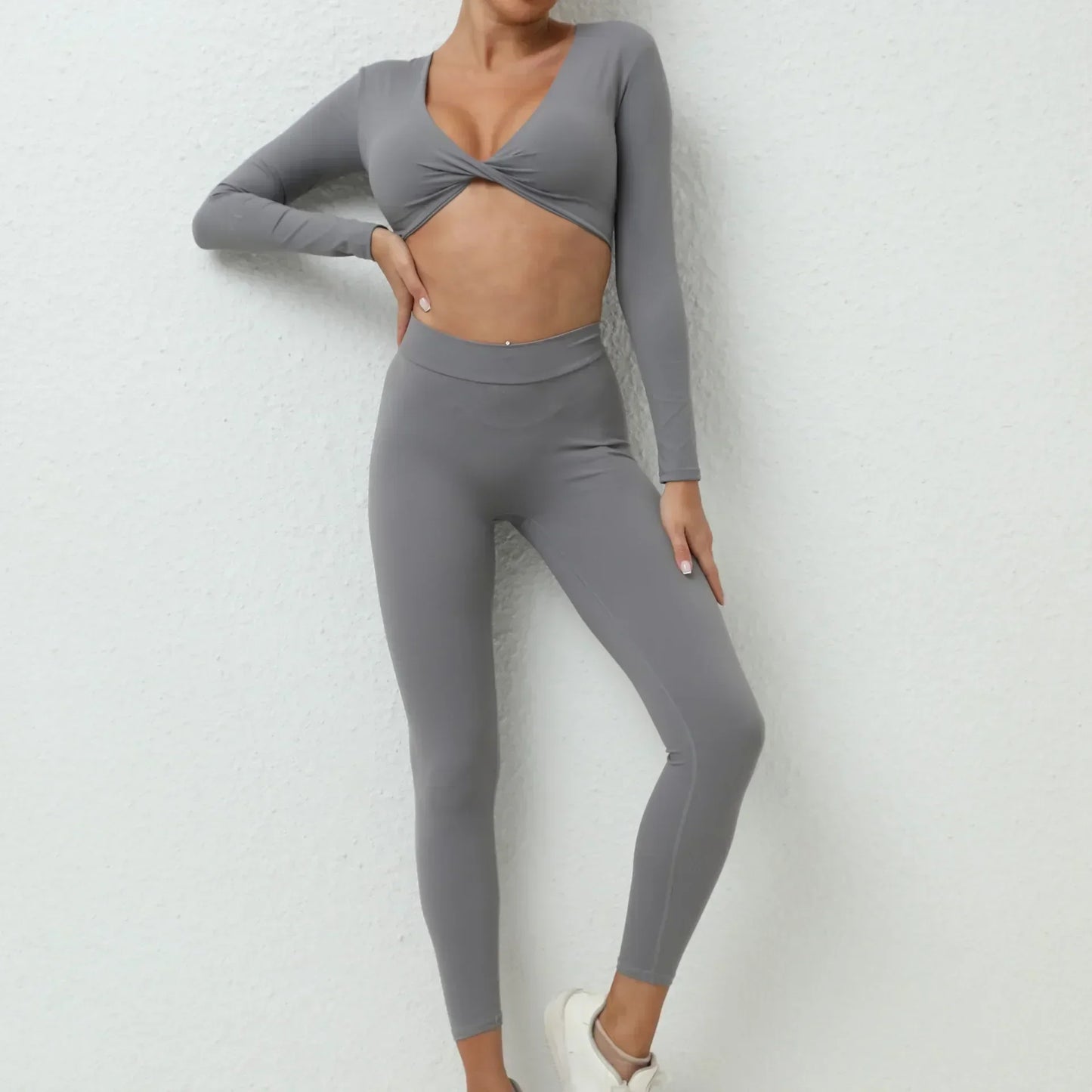 Cralom Seamless Yoga Set: High Waist Leggings + Long Sleeve Top