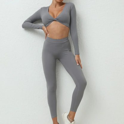 Cralom Seamless Yoga Set: High Waist Leggings + Long Sleeve Top