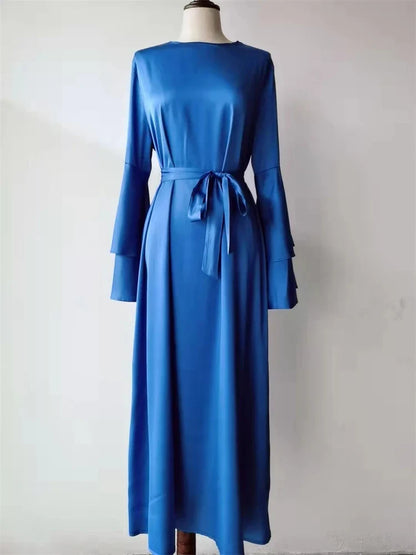 Cralom Luxury Satin Muslim Kaftan Abaya Dubai Caftan Robe Femme