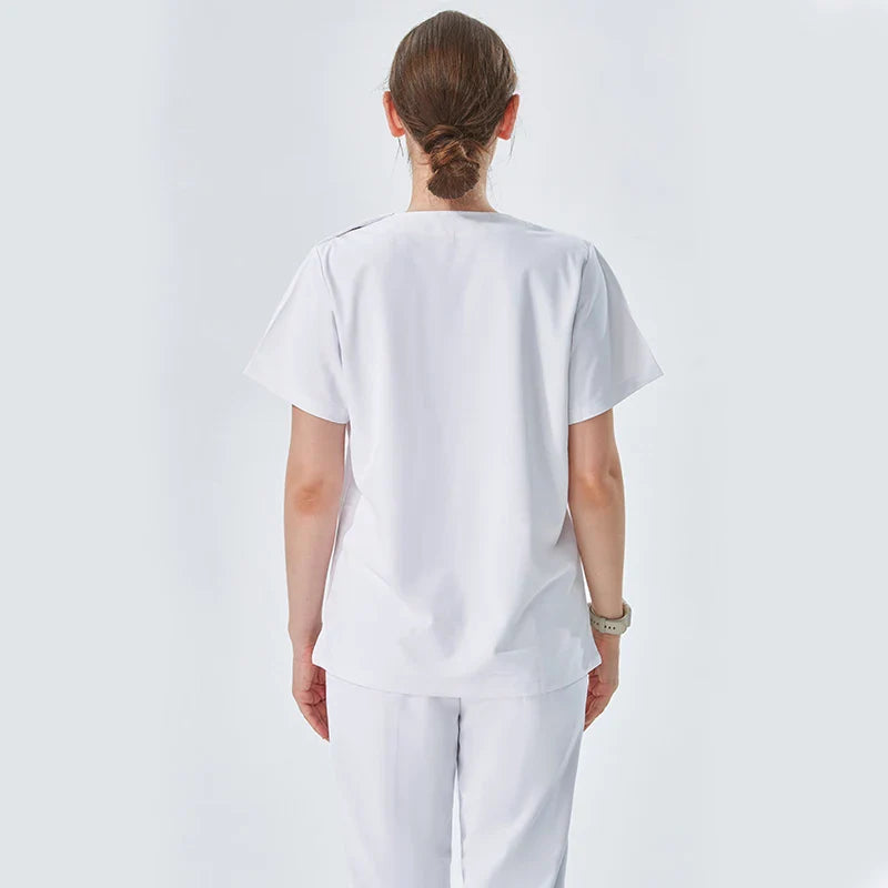 Cralom Silky White Nurse Scrub Set for Dental Medic Professionals