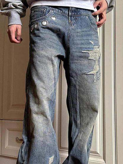Cralom Vintage Distressed High Waist Wide Leg Jeans Women 2025 Fashion