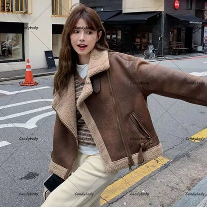 Cralom Imitation Lambswool Coat: Y2K Style Short Fur Jacket for Women