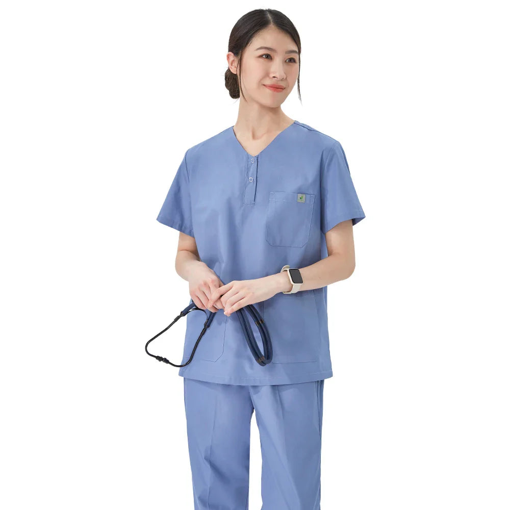 Cralom Scrubs Set for Women Men Veterinarians - Snap Neck Medical Uniform Suit
