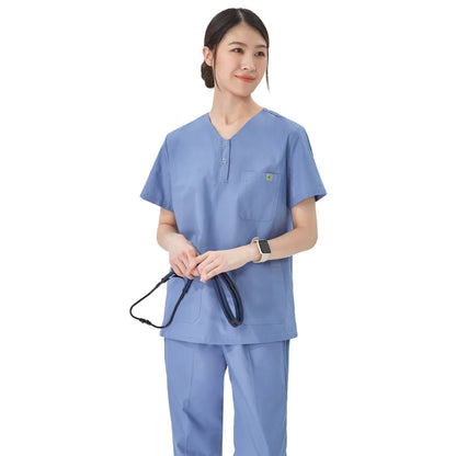 Cralom Scrubs Set for Women Men Veterinarians - Snap Neck Medical Uniform Suit