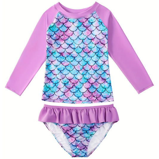 Cralom 3D Scale Print 2-Piece Kids Girl Swim Set