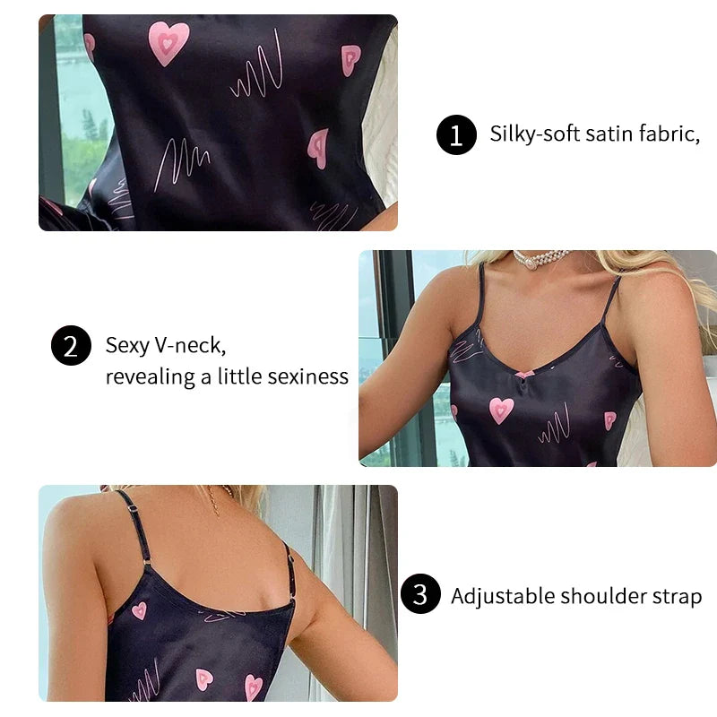 Cralom Silk Pajama Set: V Neck Cami Vest with Trousers, 2 Piece Sleepwear Loungewear