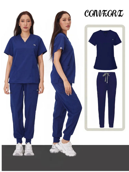 Cralom Multicolor Beauty Scrubs Set for Women: Top + Straight Pant Uniform