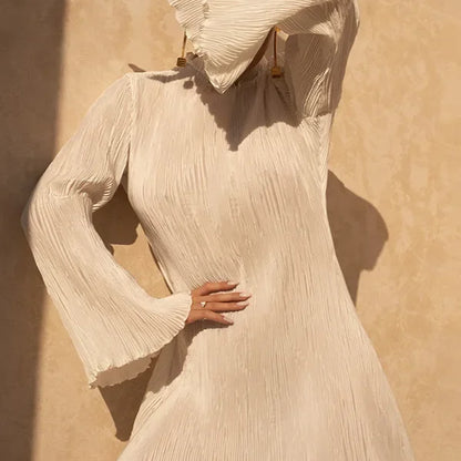 Cralom Double-layer Pleated Flared Sleeve Hip Hugging Dress