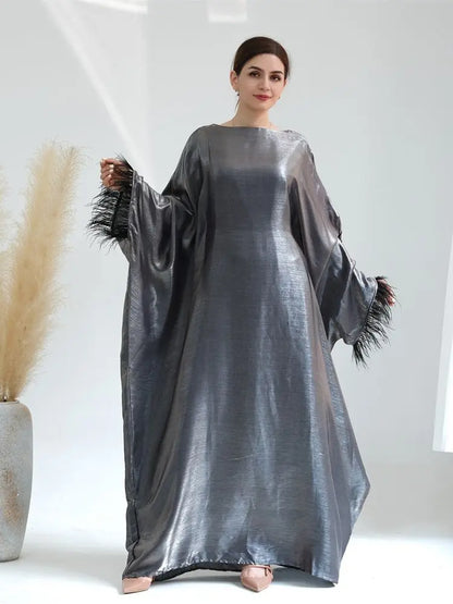 Cralom Ramadan Satin Abaya Dress Niqab - Muslim Fashion for Women