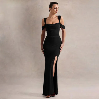 Cralom Women's Sexy Slit Dress Suspender Slim Fit Long Dress 2025
