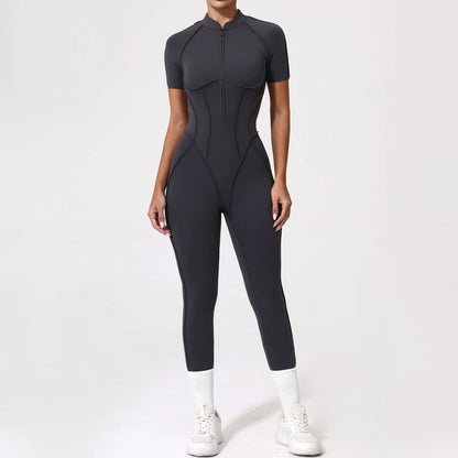 Cralom Women's Zipper Jumpsuit: One-Piece Backless Yoga Set