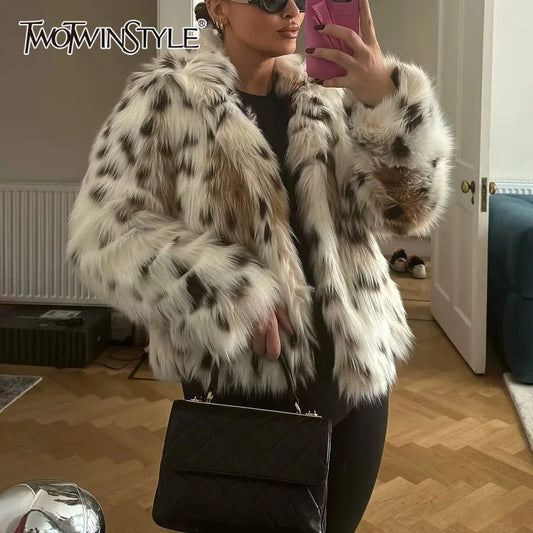 Cralom Leopard Lapel Feather Coat - Chic Women's Jacket
