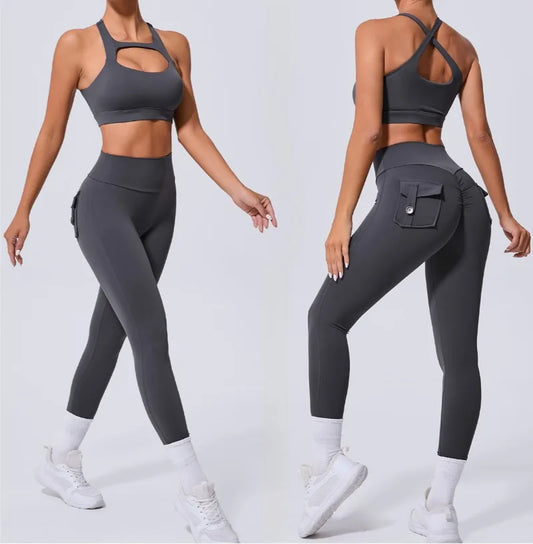 Cralom Seamless Yoga Set: High Waist Leggings & Beauty Back Vest for Workout