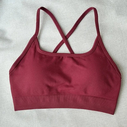 Cralom Seamless Cross Back Yoga Bra with Removable Pads for Impact Support