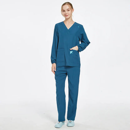 Cralom V-Neck Top & Straight Leg Pant Medical Scrub Set