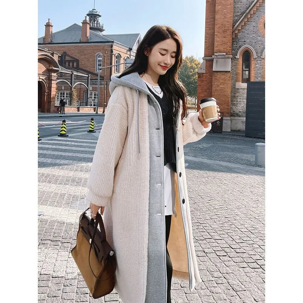 Cralom Faux Two-piece Hooded Cardigan Coat: Y2K Korean Fashion Plush Tide Streetwear
