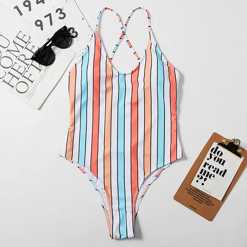 Cralom 2024 Striped One Piece Swimsuit for Women, Sexy Beachwear Monokini