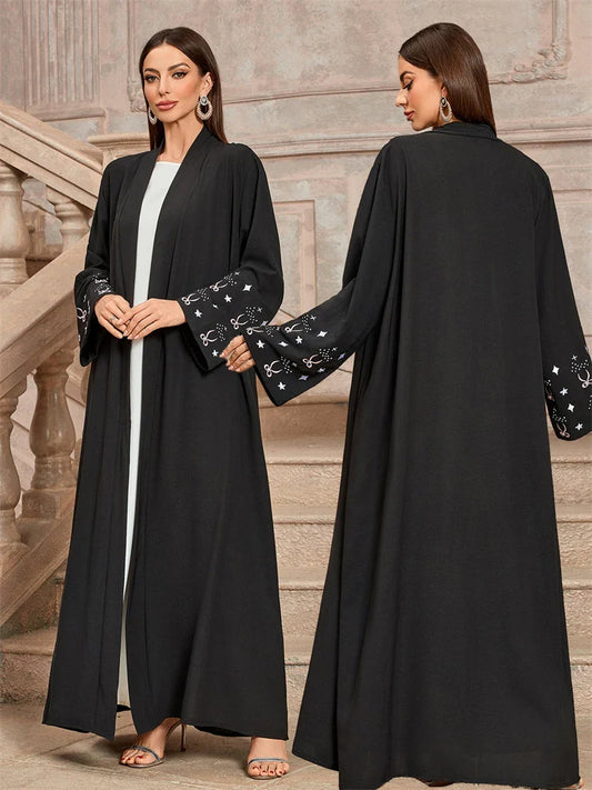 Cralom Black Ramadan Eid Kimono Abaya Dress - Elegant Islamic Style