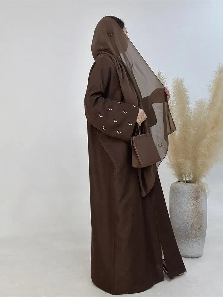 Cralom Butterfly Moon Heart Print Eid Abaya Kaftan
