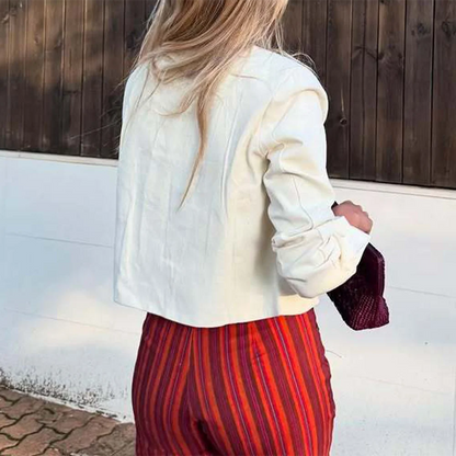 Cralom Embroidery Short Jackets O Neck Long Sleeve Coats Female
