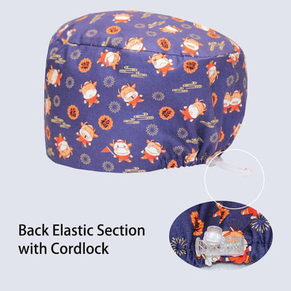 Cralom Women's Cat Print Doctor Hat for Pediatrics & Veterinary Clinics