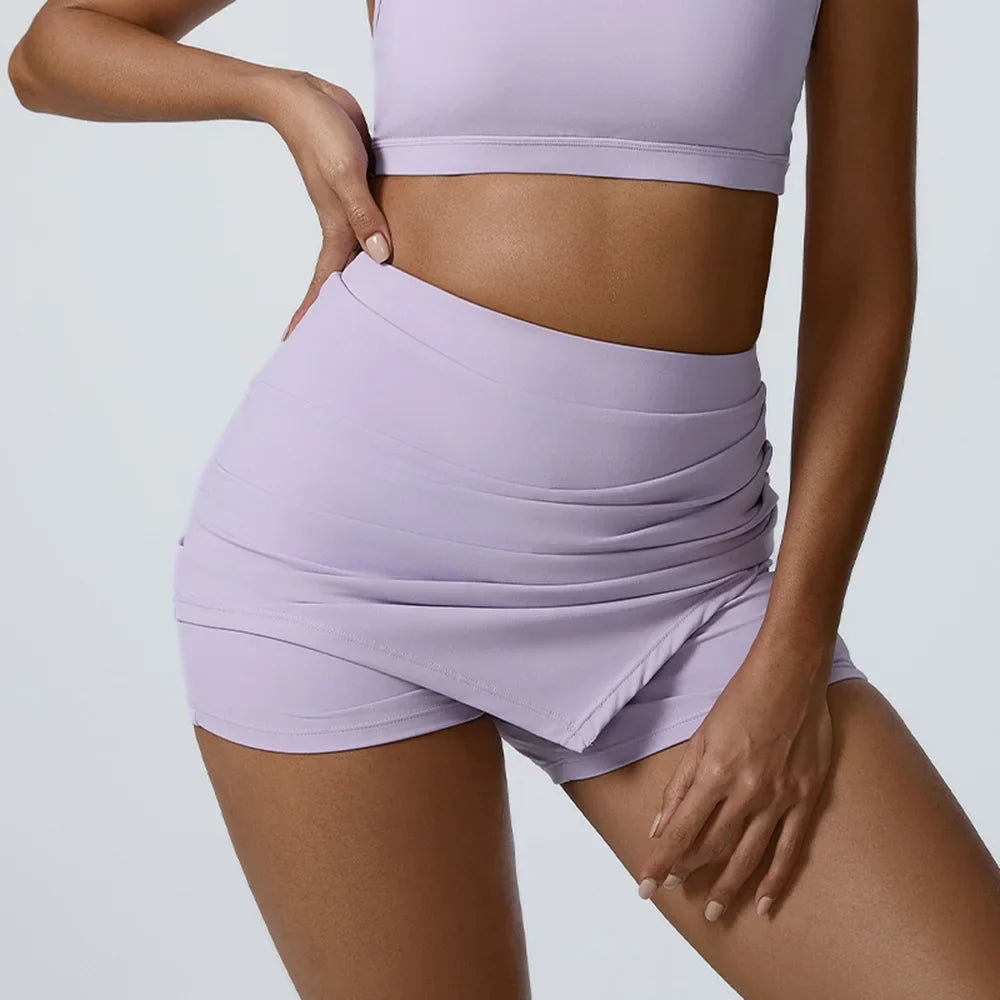 Cralom High Waist Yoga Tennis Skirt Fitness Shorts for Women