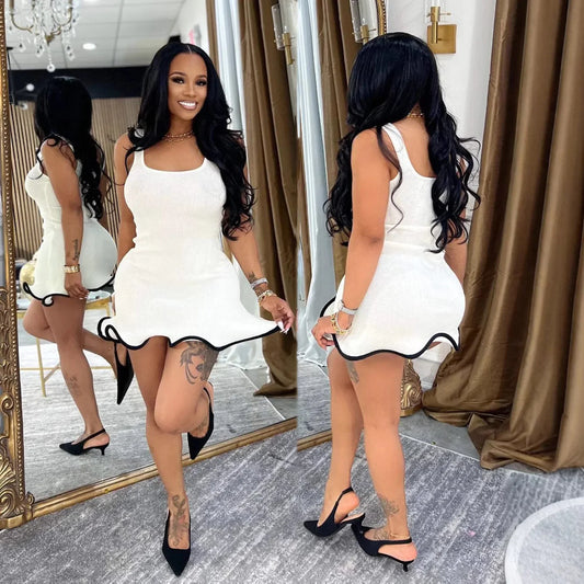 Cralom Sleeveless O-neck Ruffle Mini Dress Summer Party Club 2025