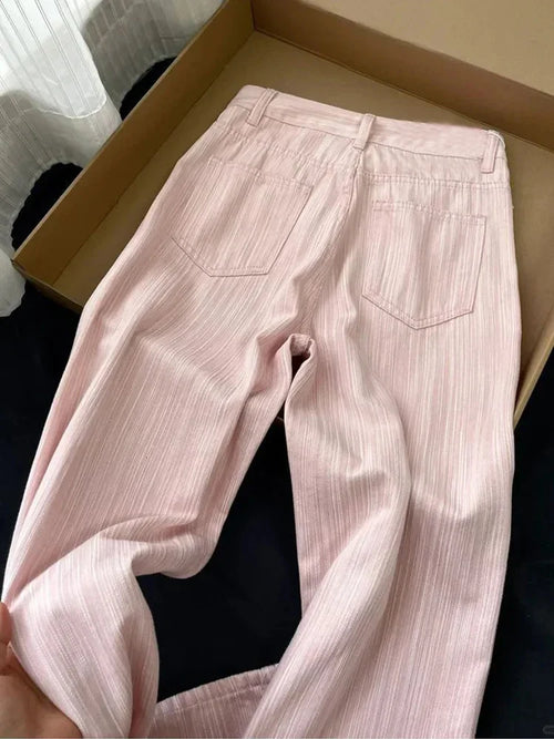 Cralom Vintage Stripe High Waist Straight Leg Jeans Women Y2k Streetwear Fashion