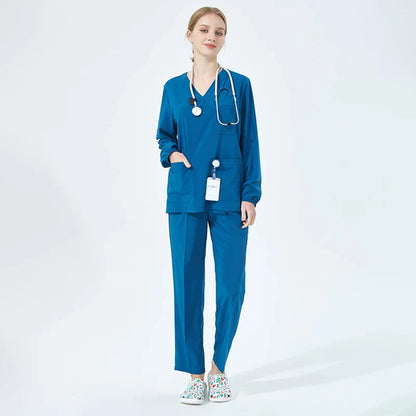 Cralom Women's Stretch Scrubs Set V-Neck Surgeon Uniform Slim Fit OR Overalls