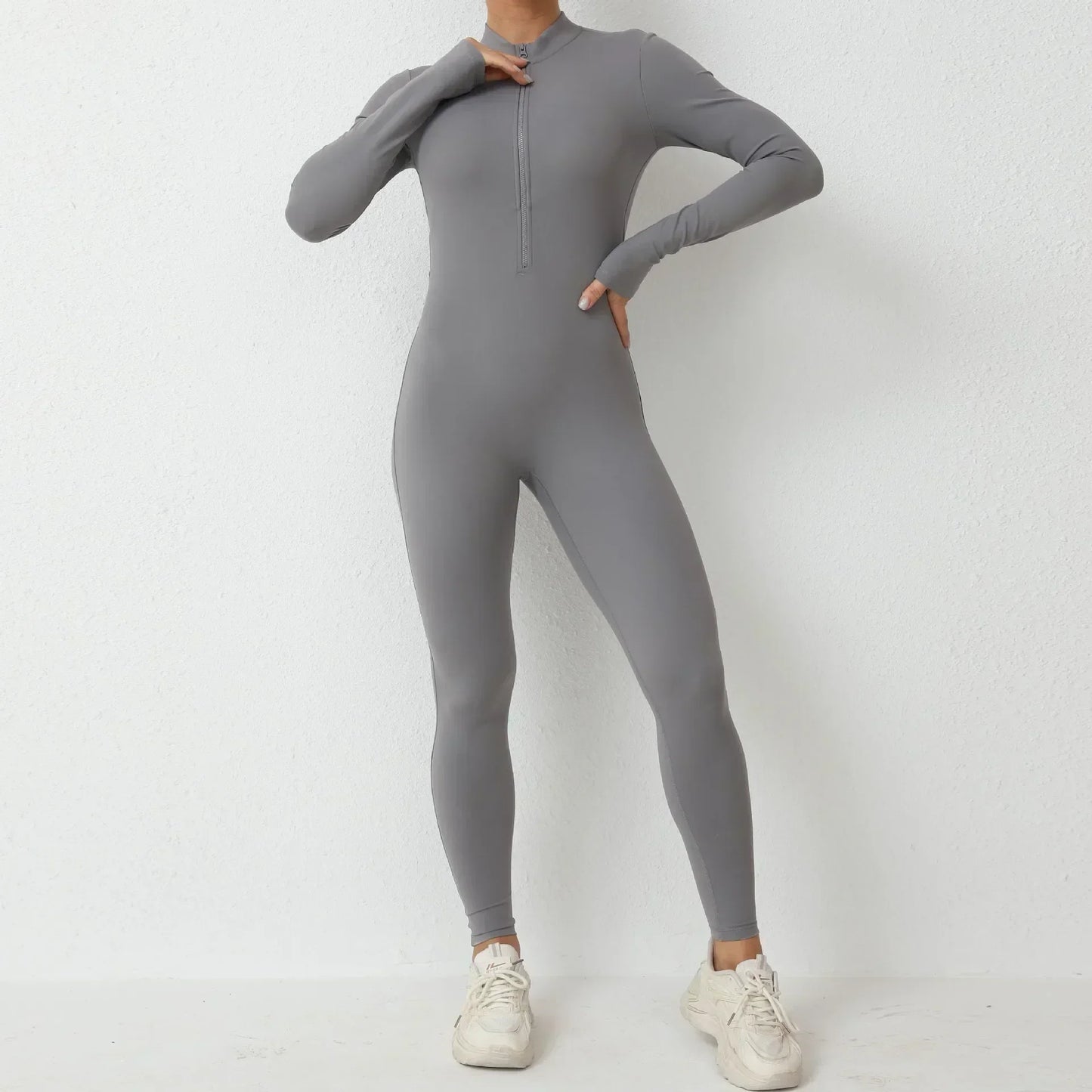 Cralom Zip-front Yoga Jumpsuit: Comfortable Bodysuit for Women's Gym & Fitness