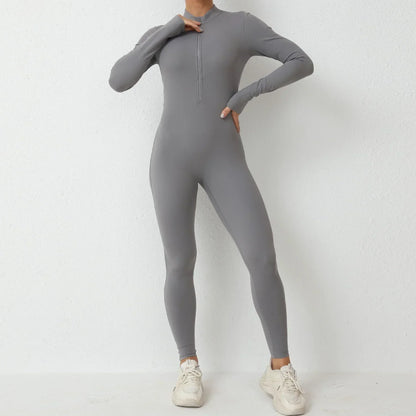 Cralom Zip-front Yoga Jumpsuit: Comfortable Bodysuit for Women's Gym & Fitness