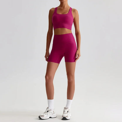 Cralom Seamless Yoga Set: Backless Bra & Booty-Lifting Shorts for Gym & Running