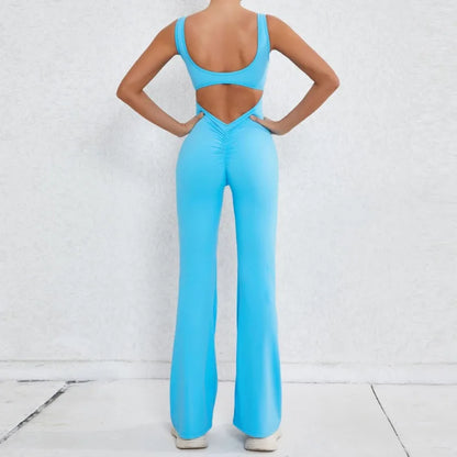Cralom Cutout Back Yoga Jumpsuit - Booty Lifting Slim Fit Flare Leg