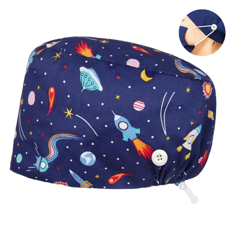 Cralom Dental Patterned Scrub Cap – Adjustable Surgical Work Hat for Nurses & Doctors