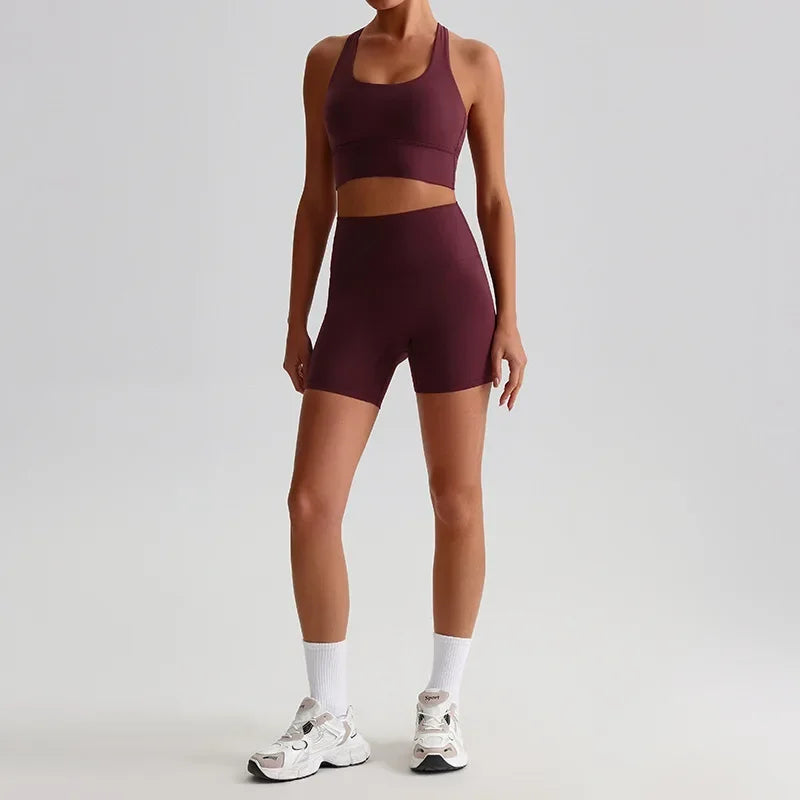 Cralom Seamless Yoga Set: Backless Bra & Booty-Lifting Shorts for Gym & Running