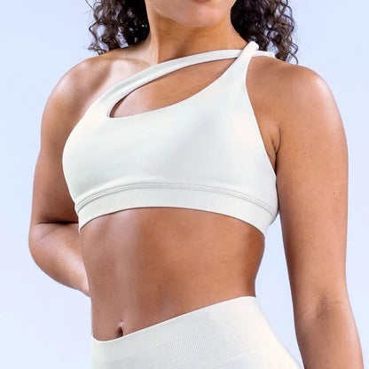 Cralom Asymmetric High Support Halter Sports Bra for Women - Backless Fitness Activewear