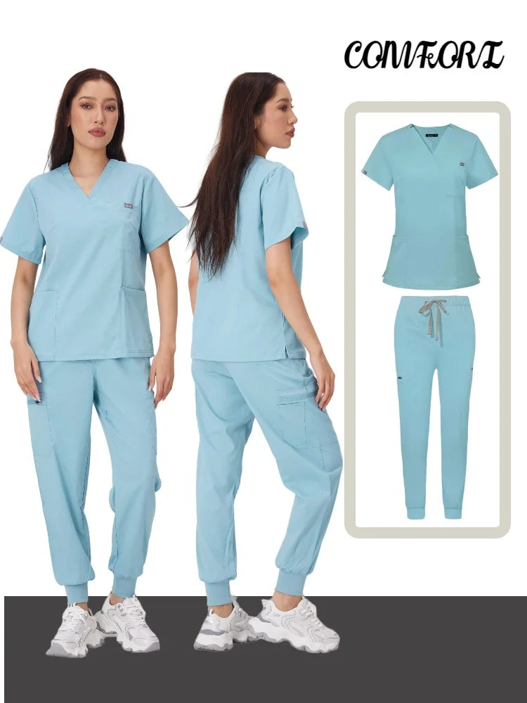 Cralom Multicolor Beauty Scrubs Set for Women: Top + Straight Pant Uniform
