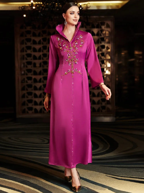 Ramadan Rose Red Abaya by Cralom - Elegant Muslim Evening Party Dress