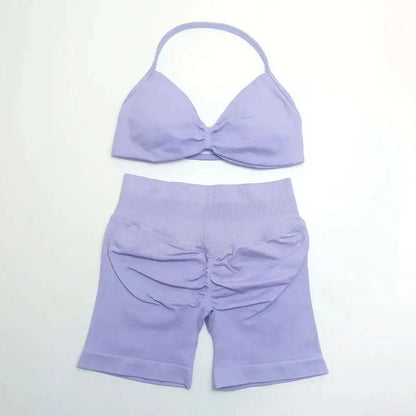 Cralom Strappy Bra & Shorts Yoga Set for Women - Pilates Fitness Sportswear