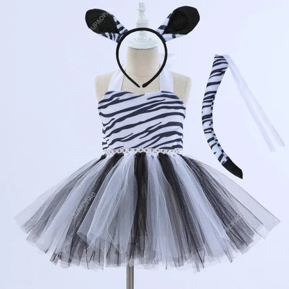 Cralom Zebra Mesh Tutu Dress Set with Hair Hoop Tail - [specific, concise, and brand-focused]