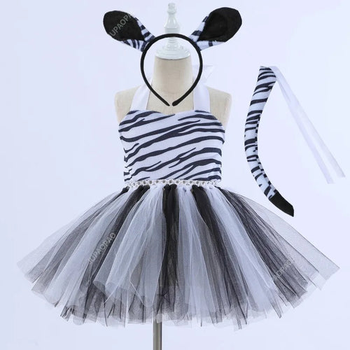 Cralom Zebra Mesh Tutu Dress Set with Hair Hoop Tail - [specific, concise, and brand-focused]