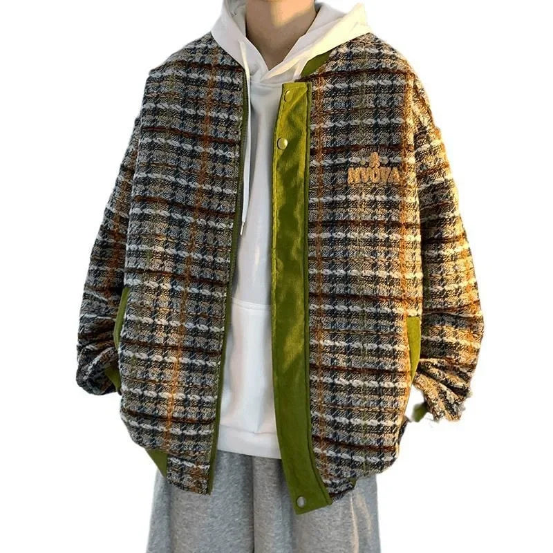 Cralom Vintage Logo Embroidery Woolen Coat Men's Harajuku Jacket