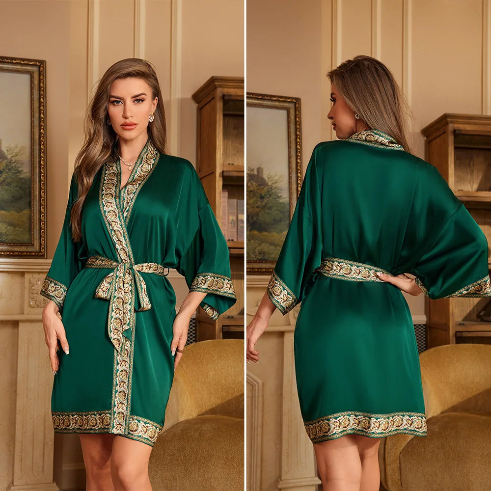 Cralom Seven-quarter Sleeves Silk Pajama Set for Women