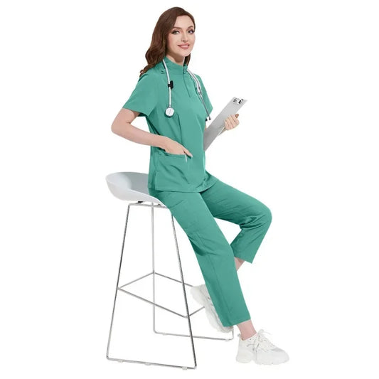 Cralom Short Sleeve V-Neck Nursing Jogger Suit for Women