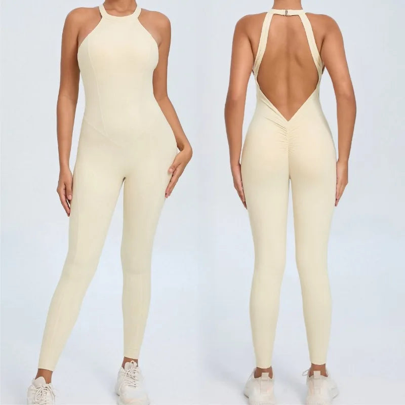 Cralom Yoga Jumpsuit: Hip-lifting, Backless One-Piece Fitness Tracksuit for Women