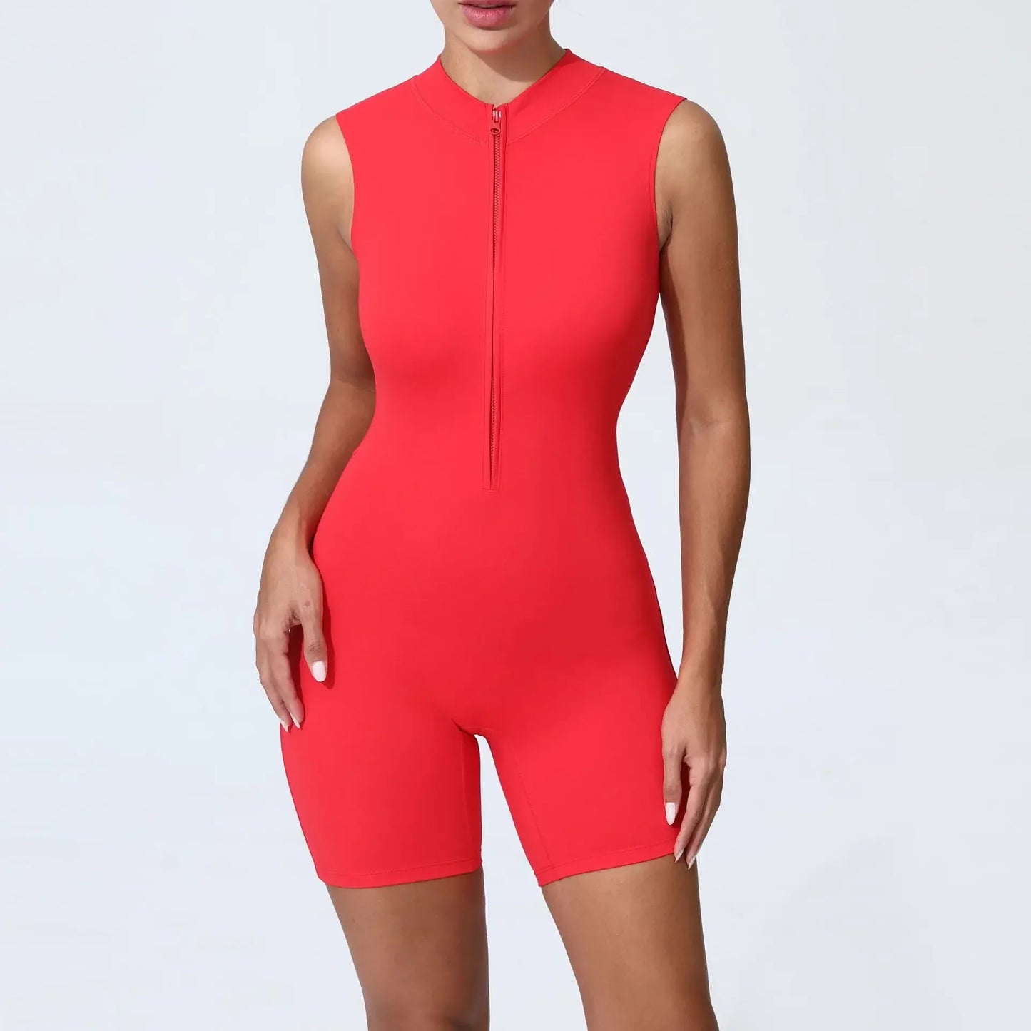 Cralom Seamless Yoga Jumpsuit - Summer Sleeveless Zip Bodysuit for Fitness & Workout