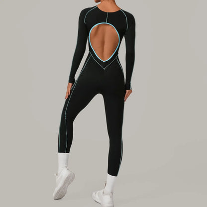 Cralom Color Block Yoga Jumpsuit: High Intensity Fitness Bodysuit for Women