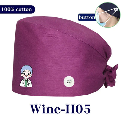 Cralom Cartoon Printed Surgical Scrub Caps for Medical & Pet Grooming Pros
